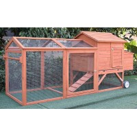 96" Wheel Wood Chicken Coop Backyard Hen House Nesting Box & Run New